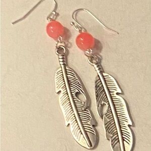 NEW  Pink Jade crystal feather earrings